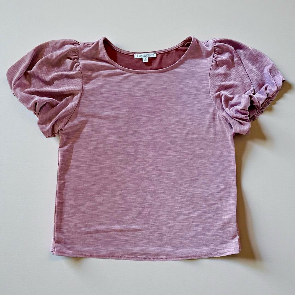 Green Envelope Dusty Pink Puff Sleeve Blouse